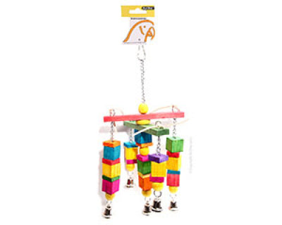 Avi One Parrot Toy - Leather Rope Coloured Wood Cubes With Bell