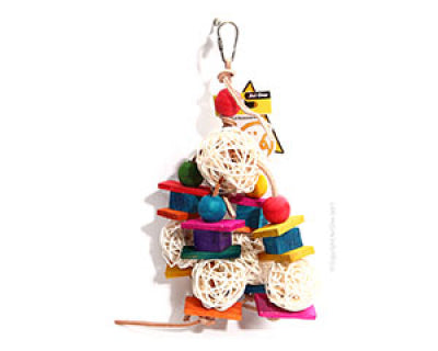 Avi One Parrot Toy - Leather Rope Coloured Wood Blocks