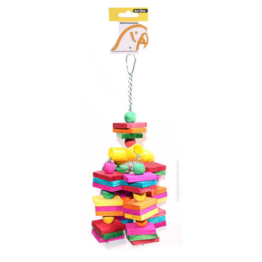 Avi One Parrot Toy - Leather Coloured Rope Wood Cubes