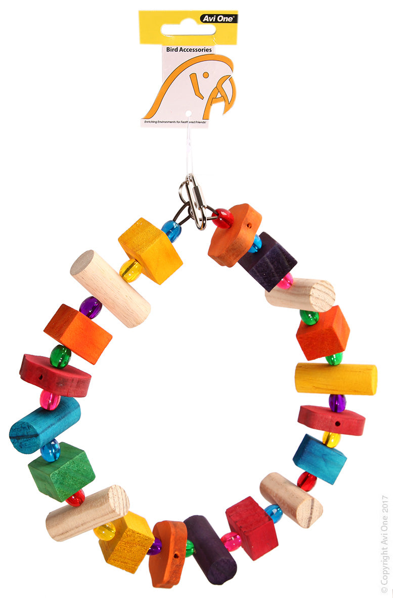 Avi One Parrot Toy - Wooden Ring with Acrylic Beads