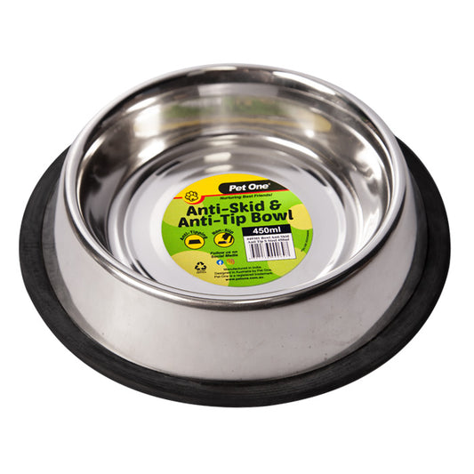 Pet One Bowl - Anti Skid Anti Tip S/steel