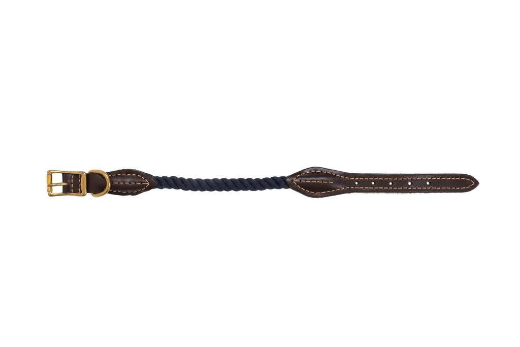 Mog & Bone Rope Collar Genuine Leather & Brass Natural L Brass Navy [size:l  Colour:navy]