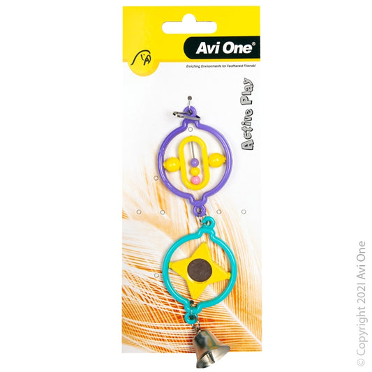 Avi One Bird Toy- Twin Rings With Turning Beads, Star, Mirror & Bell