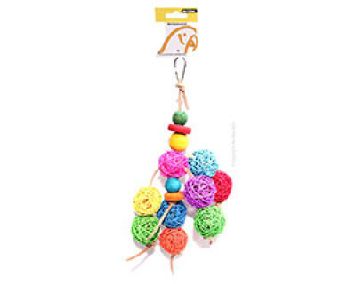 Avi One Parrot Toy - Leather Rope Coloured Wood/ball